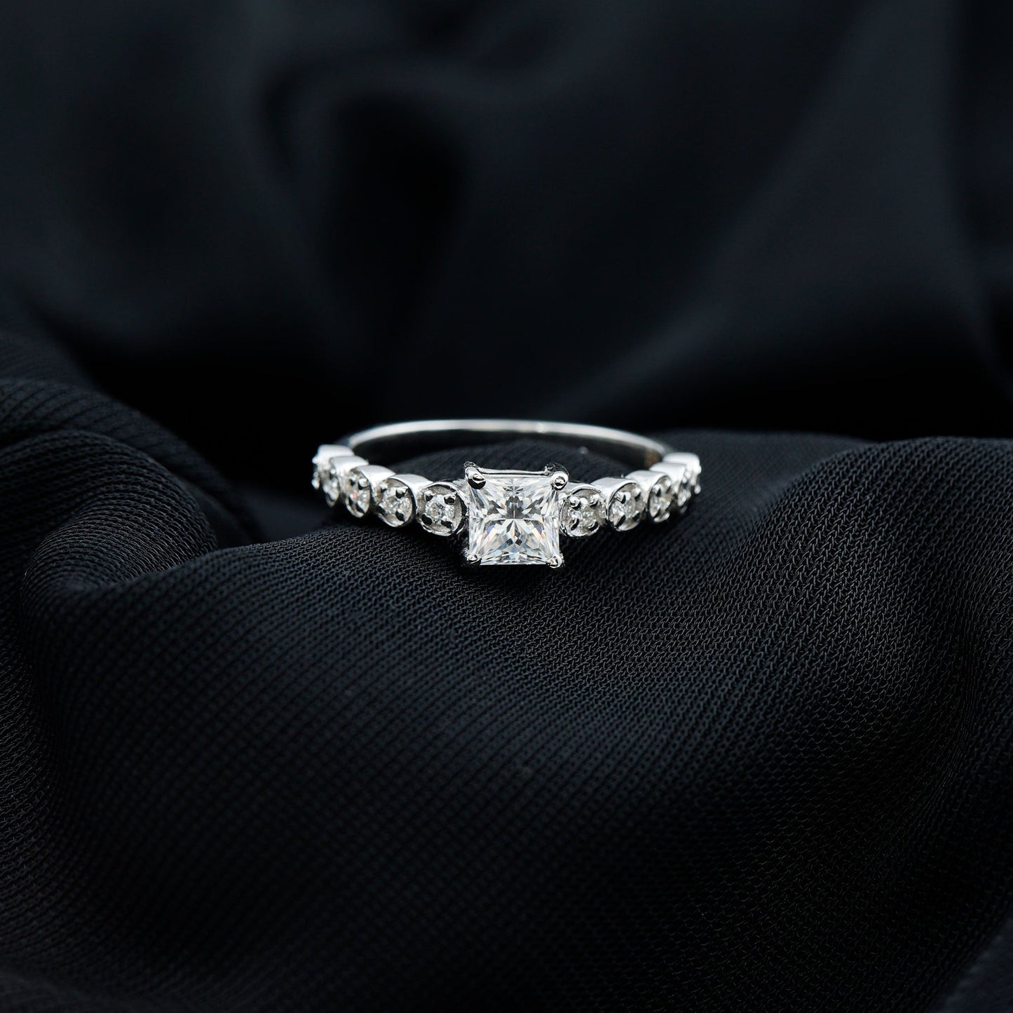 0.8 Carat Lab Grown Diamond Princess Cut Engagement Ring With Side Stones