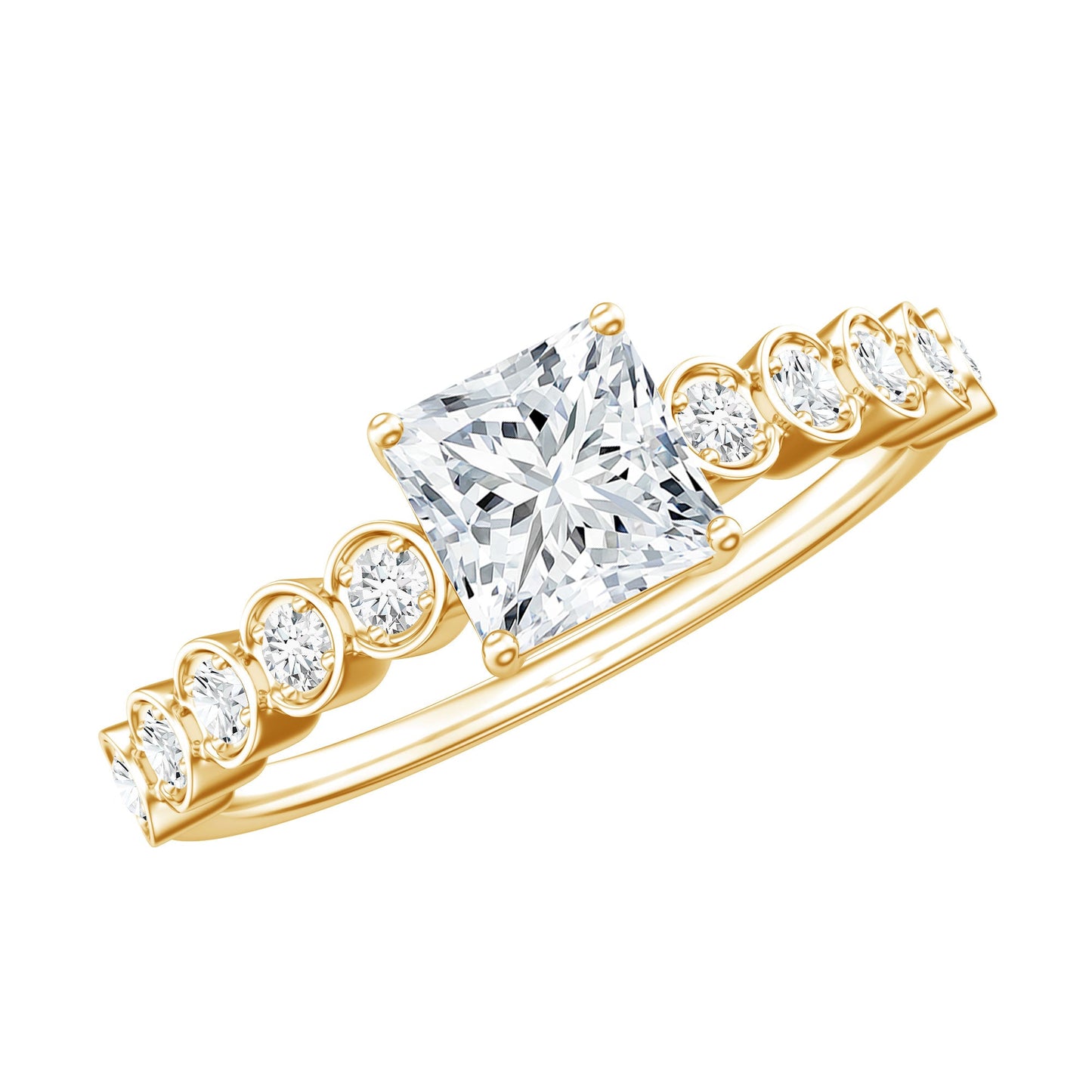 0.8 Carat Lab Grown Diamond Princess Cut Engagement Ring With Side Stones