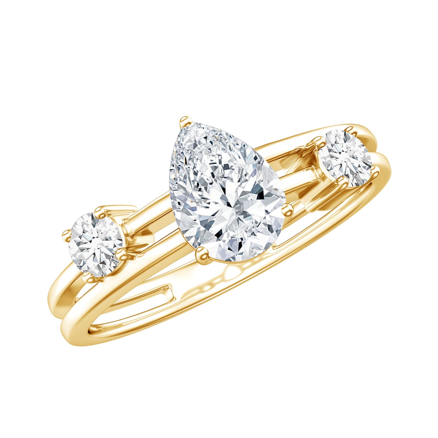 Lab Grown Diamond 0.6 Carat Teardrop Double Band Engagement Ring