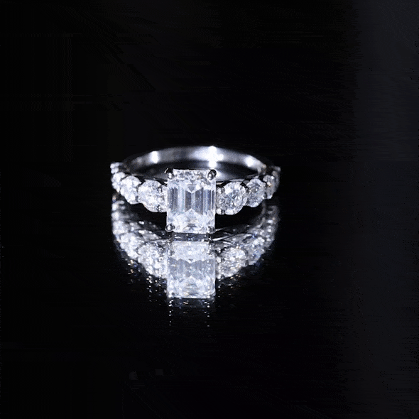 1.8 Carat Lab Grown Diamond Emerald Cut Engagement Ring With Side Stones