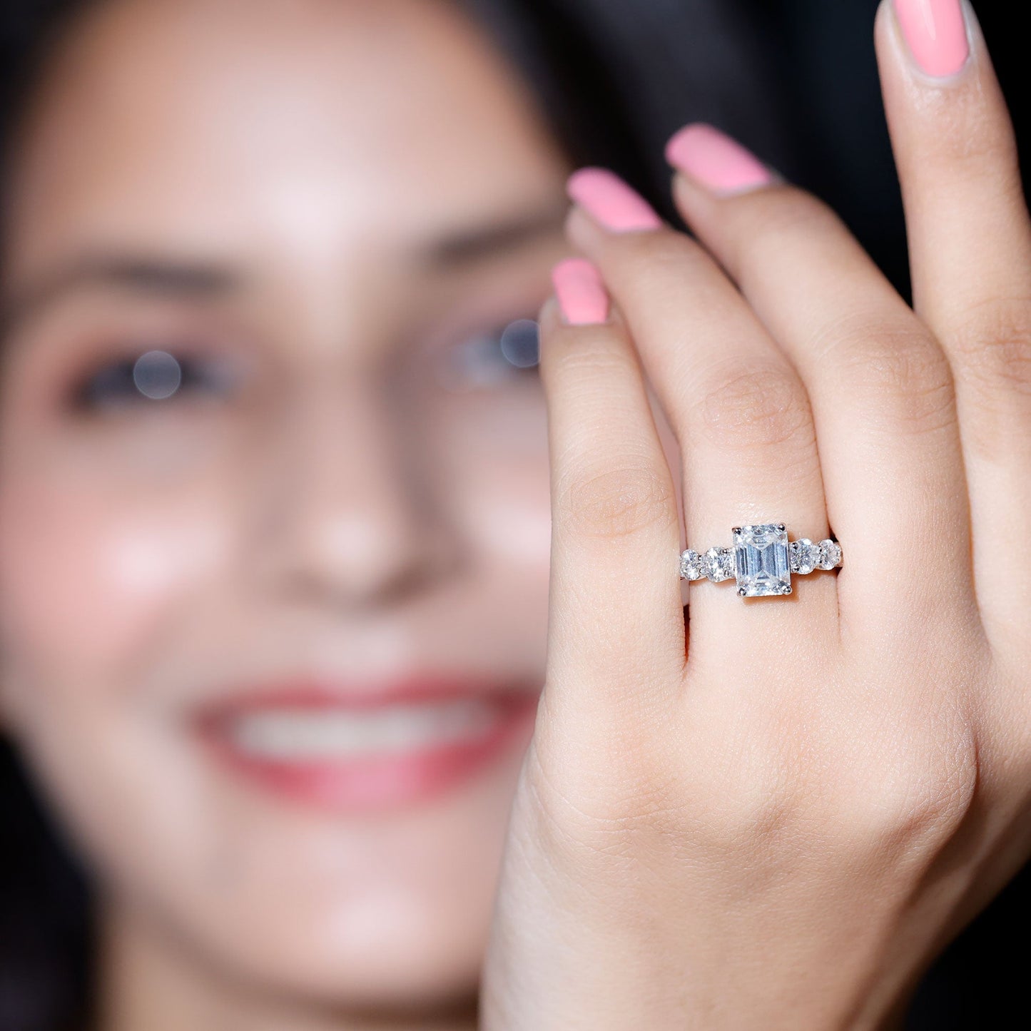 1.8 Carat Lab Grown Diamond Emerald Cut Engagement Ring With Side Stones