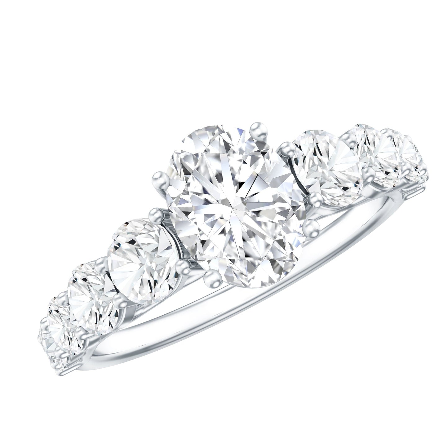 Lab Grown 1.2 Carat Diamond Oval Engagement Ring With Side Stones