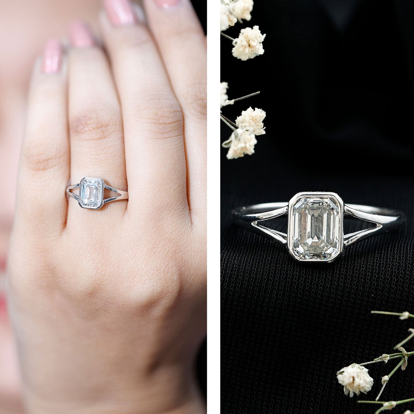 Certified 1.87 Carat Lab Grown Diamond Emerald Cut Engagement Ring