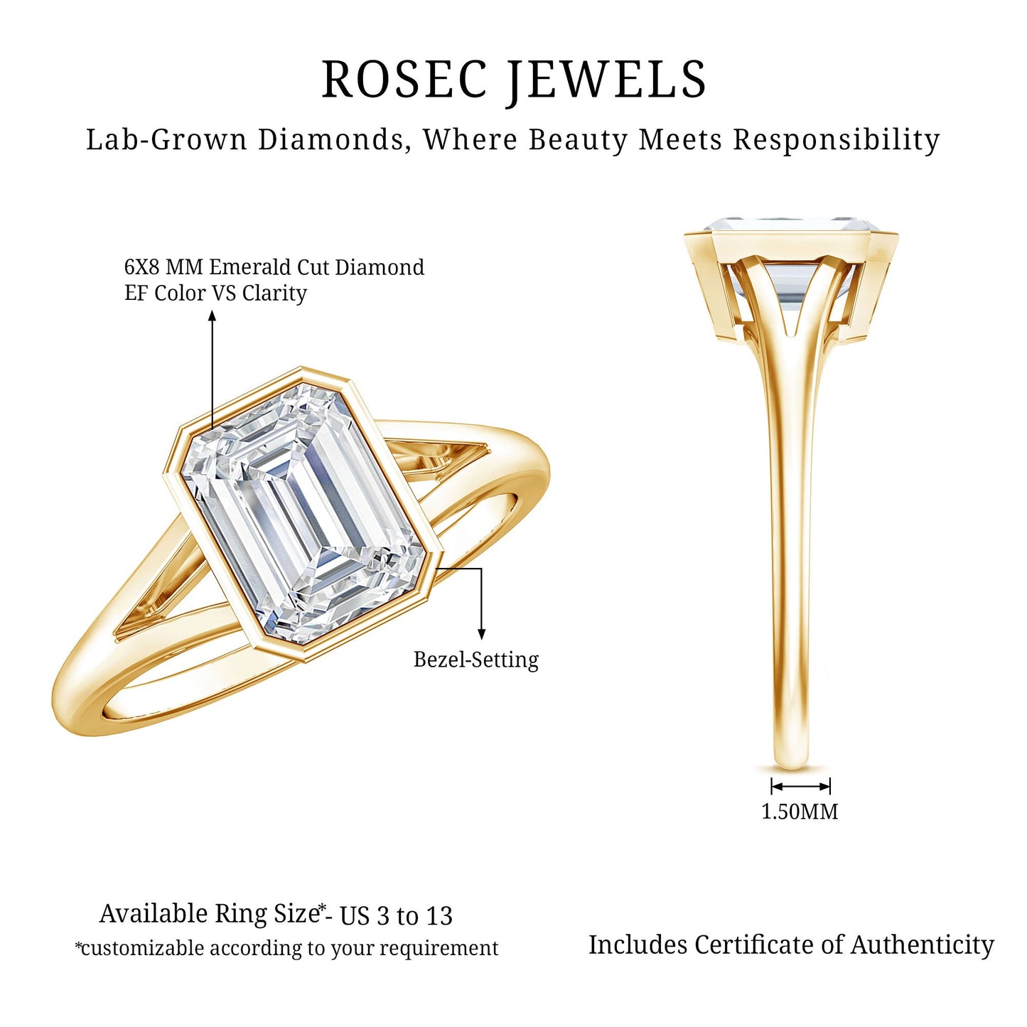Certified 1.87 Carat Lab Grown Diamond Emerald Cut Engagement Ring