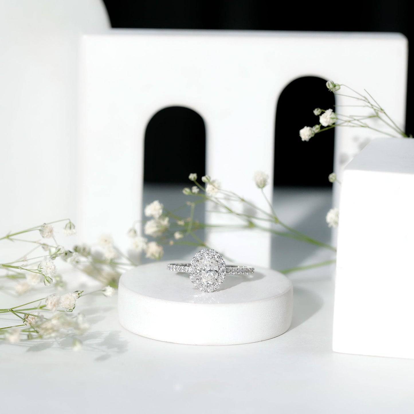 Lab Grown Diamond 1.2 Carat Oval Halo Engagement Ring With Side Stones