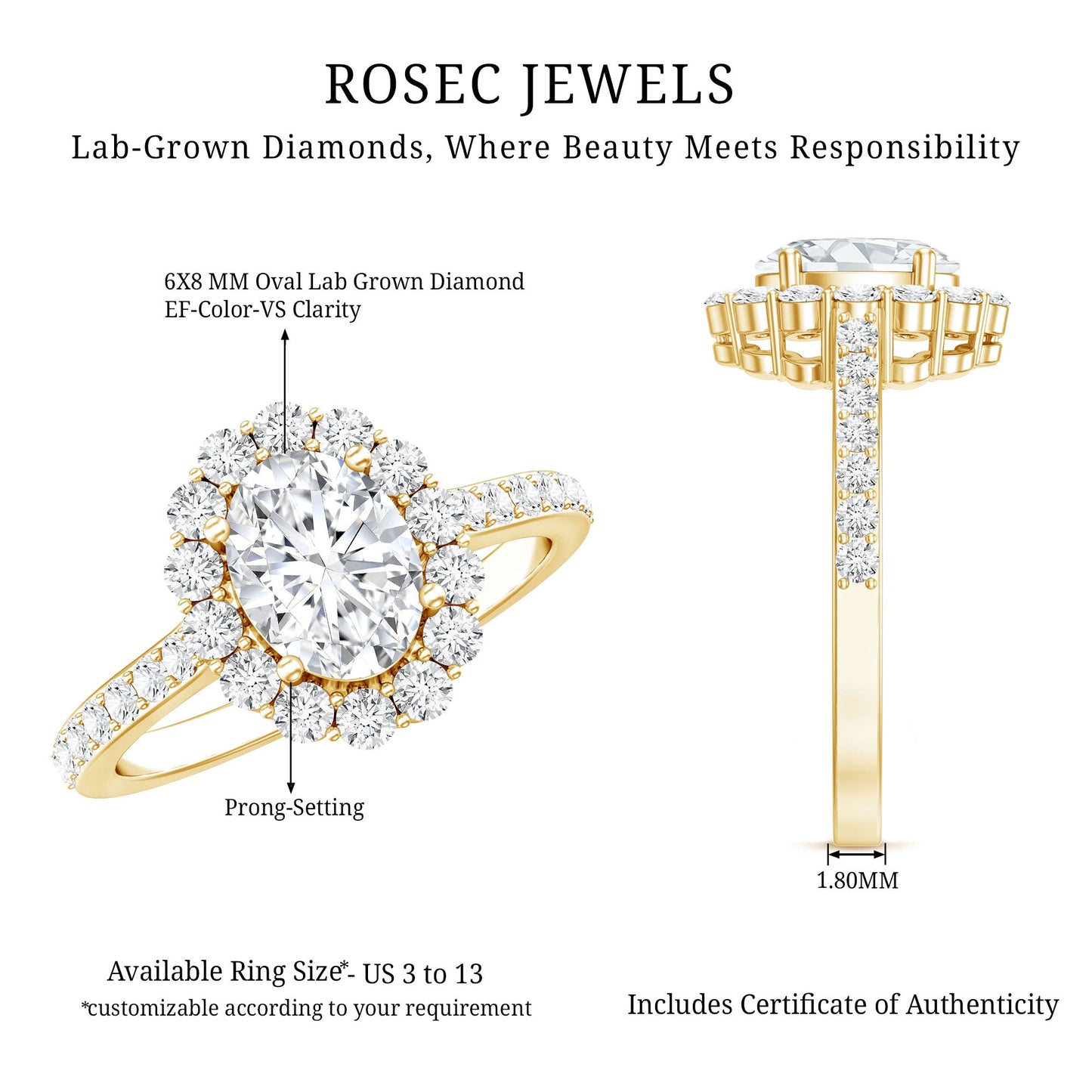 Lab Grown Diamond 1.2 Carat Oval Halo Engagement Ring With Side Stones