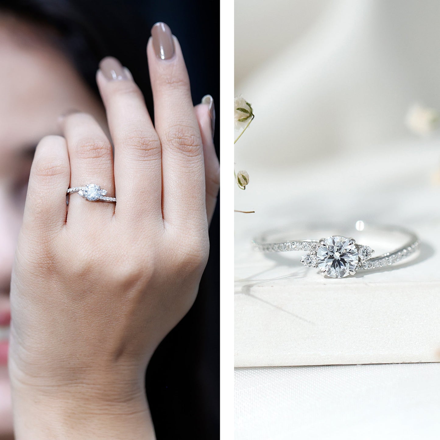 0.9 Carat Lab Grown Diamond Solitaire Engagement Ring With Side Stones
