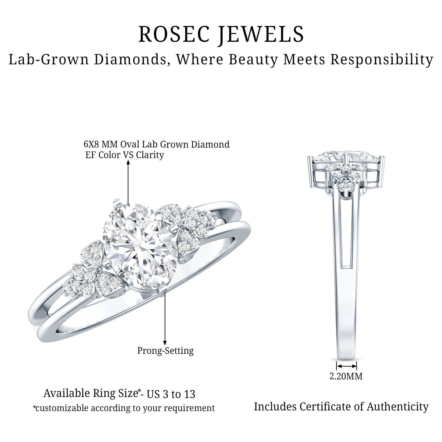 Certified 1.2 Carat Lab Grown Oval Diamond Designer Engagement Ring
