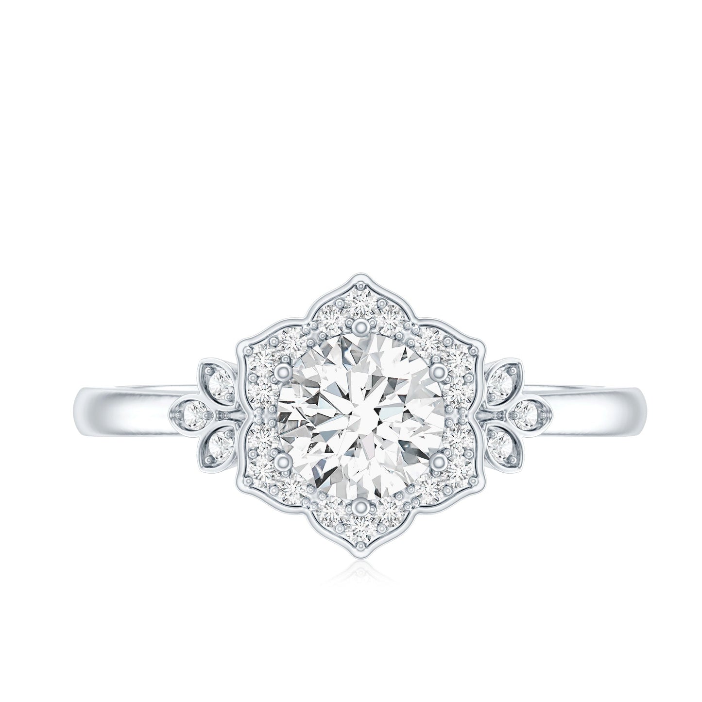 Certified Lab Grown Diamond Art Deco Flower Engagement Ring