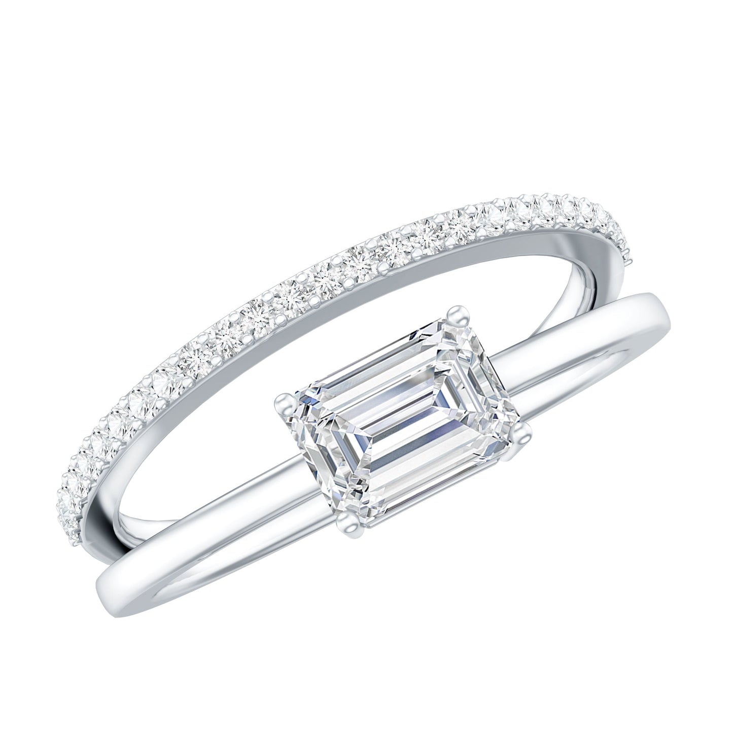1.8 Carat Emerald Cut Lab Grown Diamond Double Band Engagement Ring