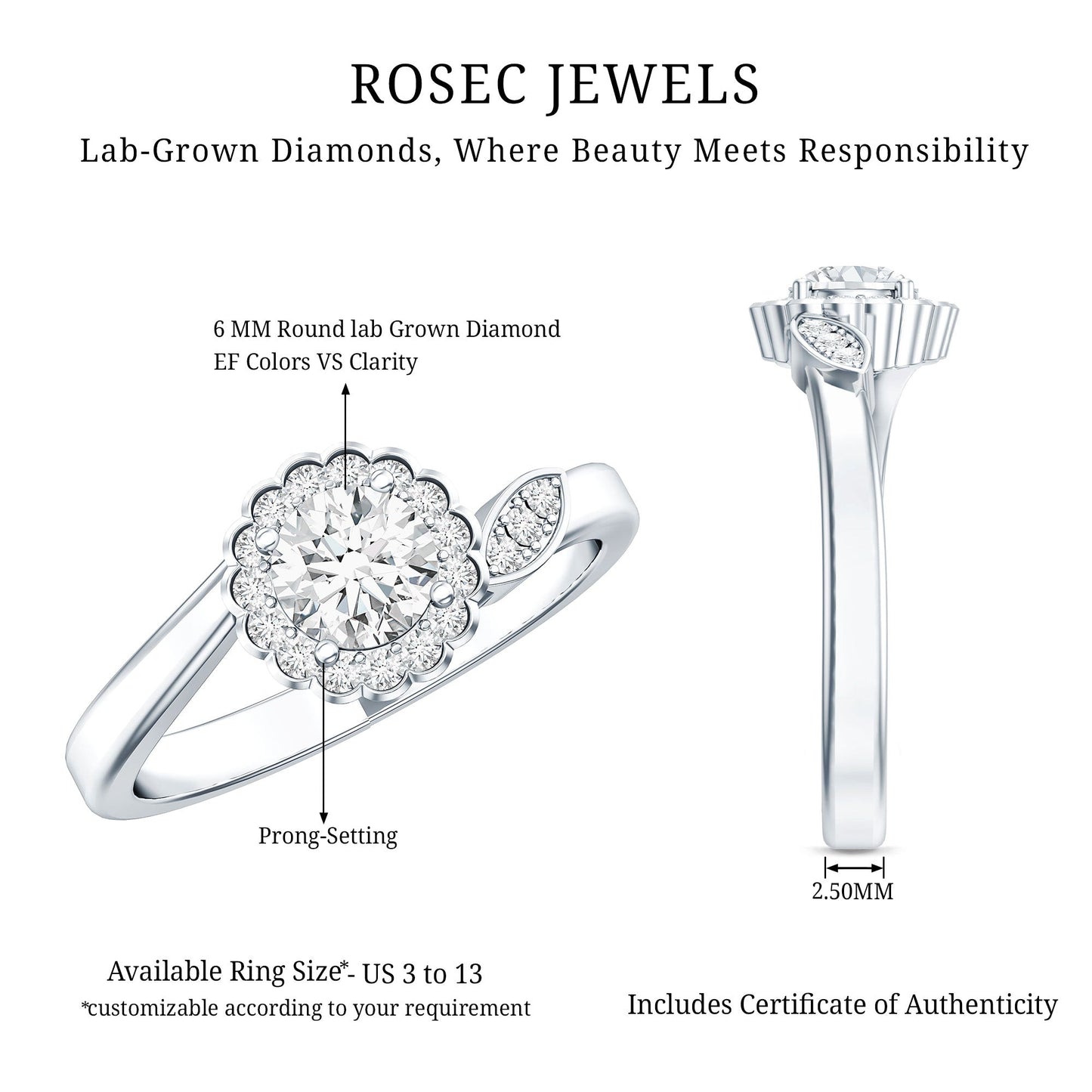 Certified 0.9 Carat Lab Grown Diamond Floral Engagement Ring