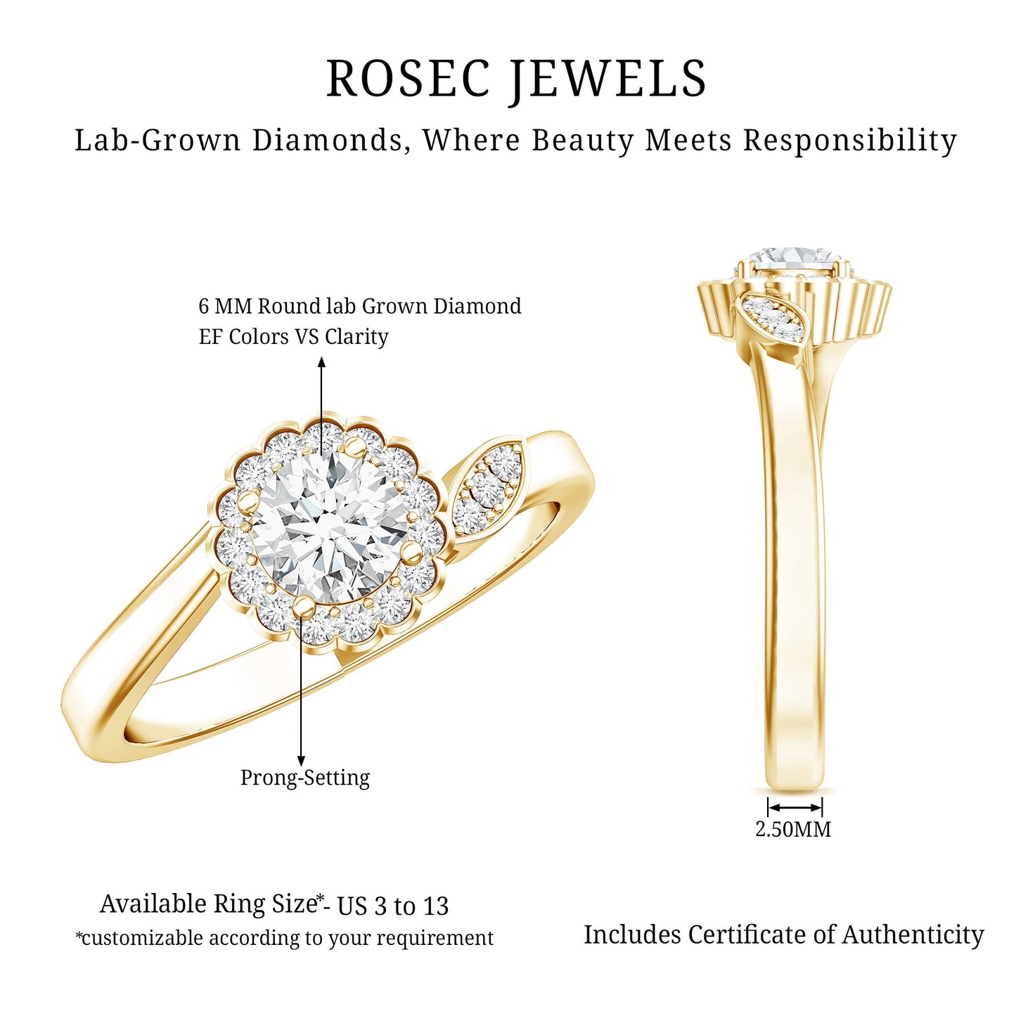 Certified 0.9 Carat Lab Grown Diamond Floral Engagement Ring