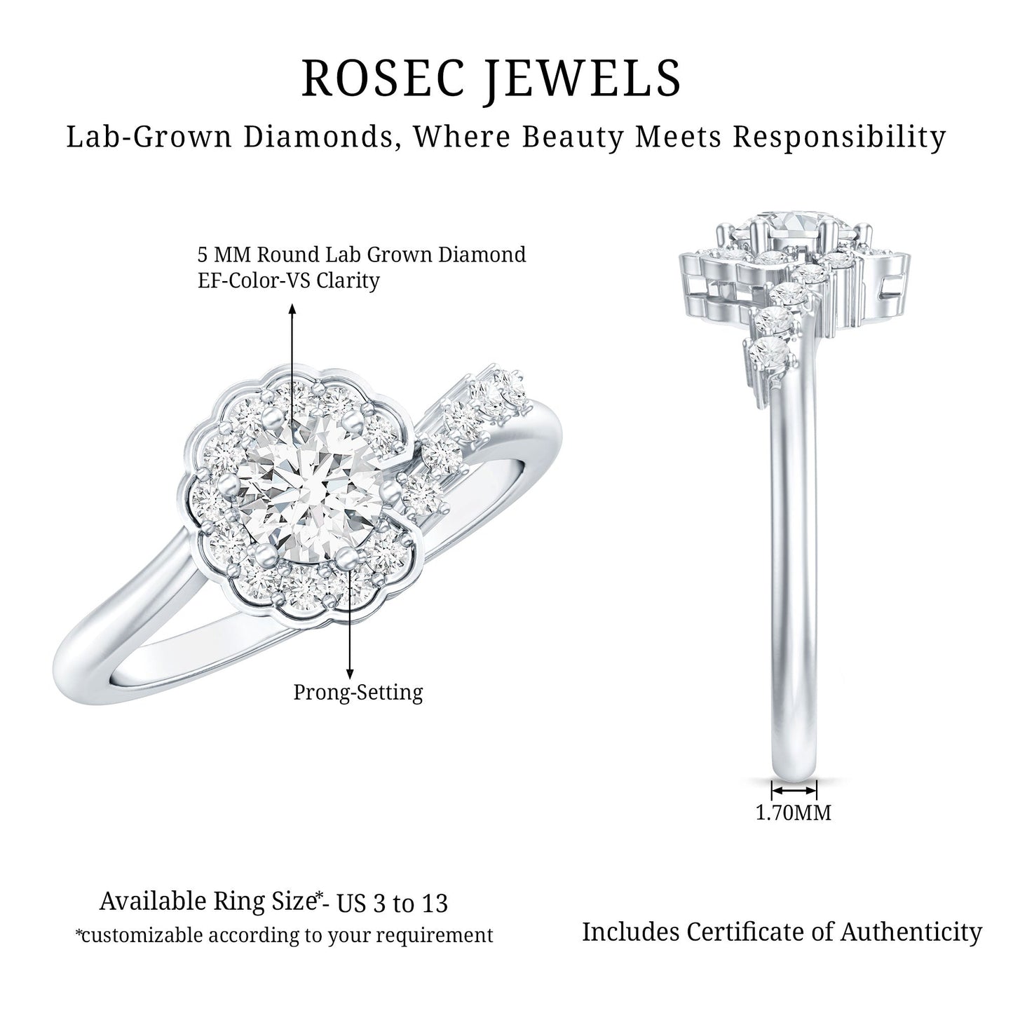 Certified 0.4 Carat Lab Grown Diamond Nature Inspired Engagement Ring