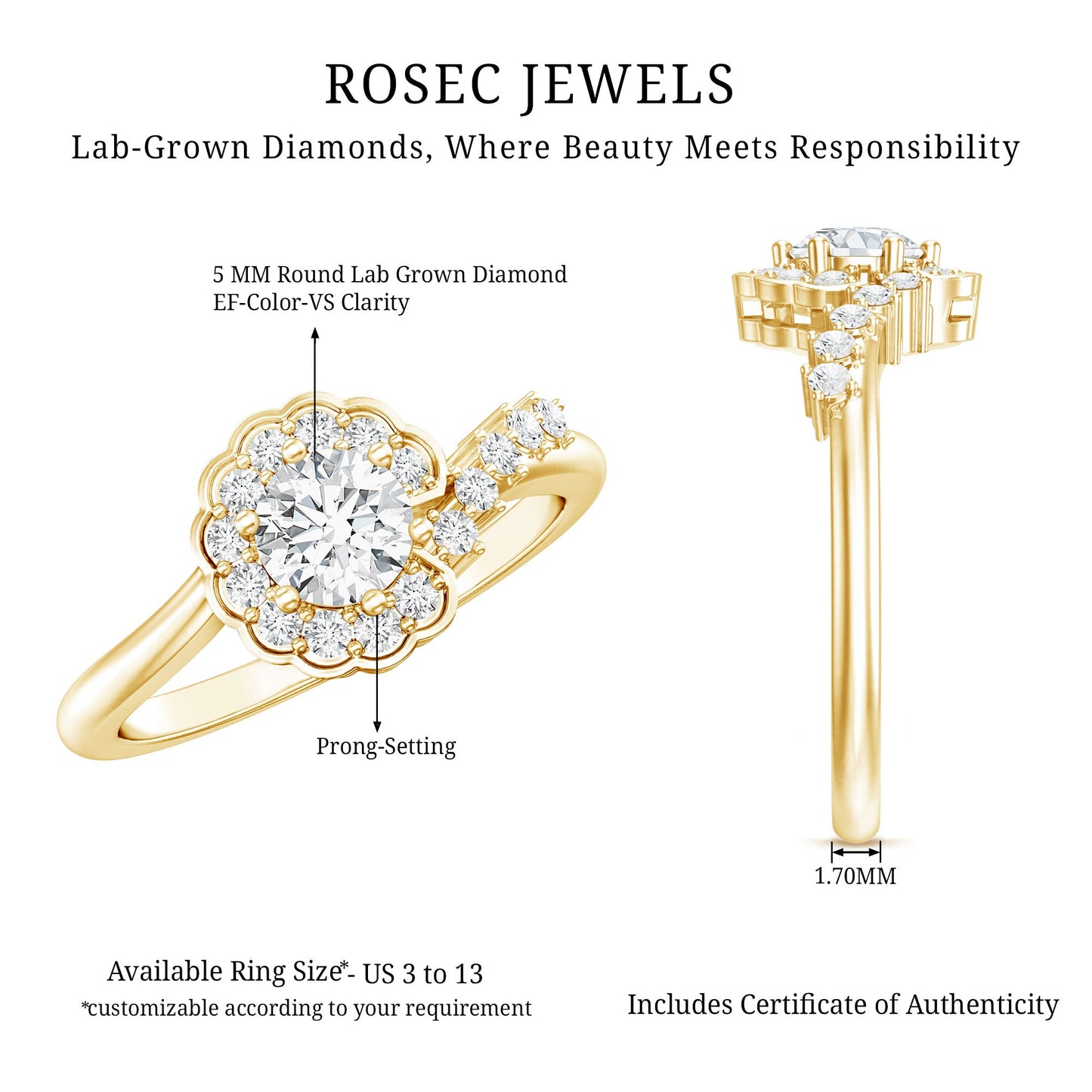 Certified 0.4 Carat Lab Grown Diamond Nature Inspired Engagement Ring