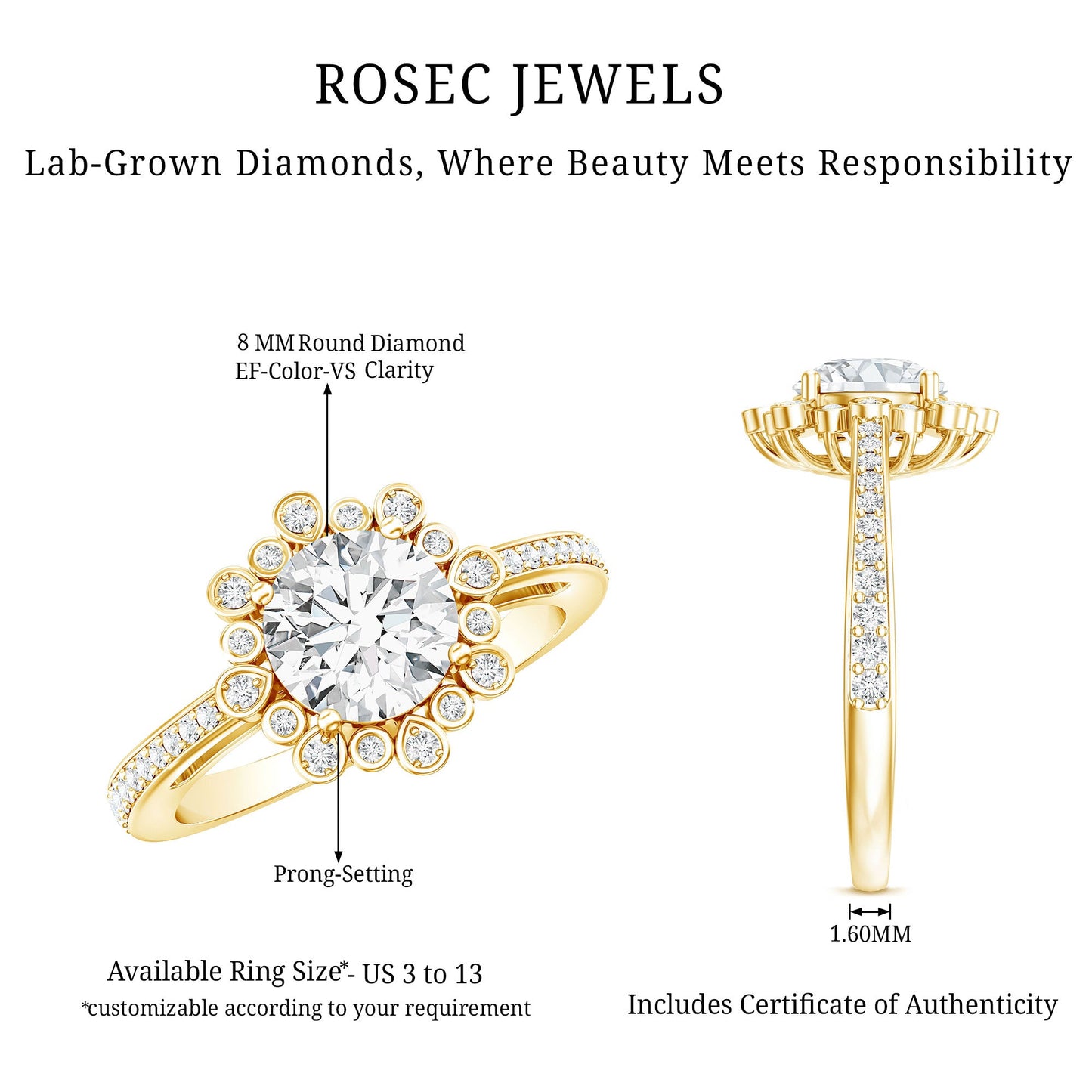 2 Carat Lab Grown Diamond Circle Engagement Ring With Side Stones