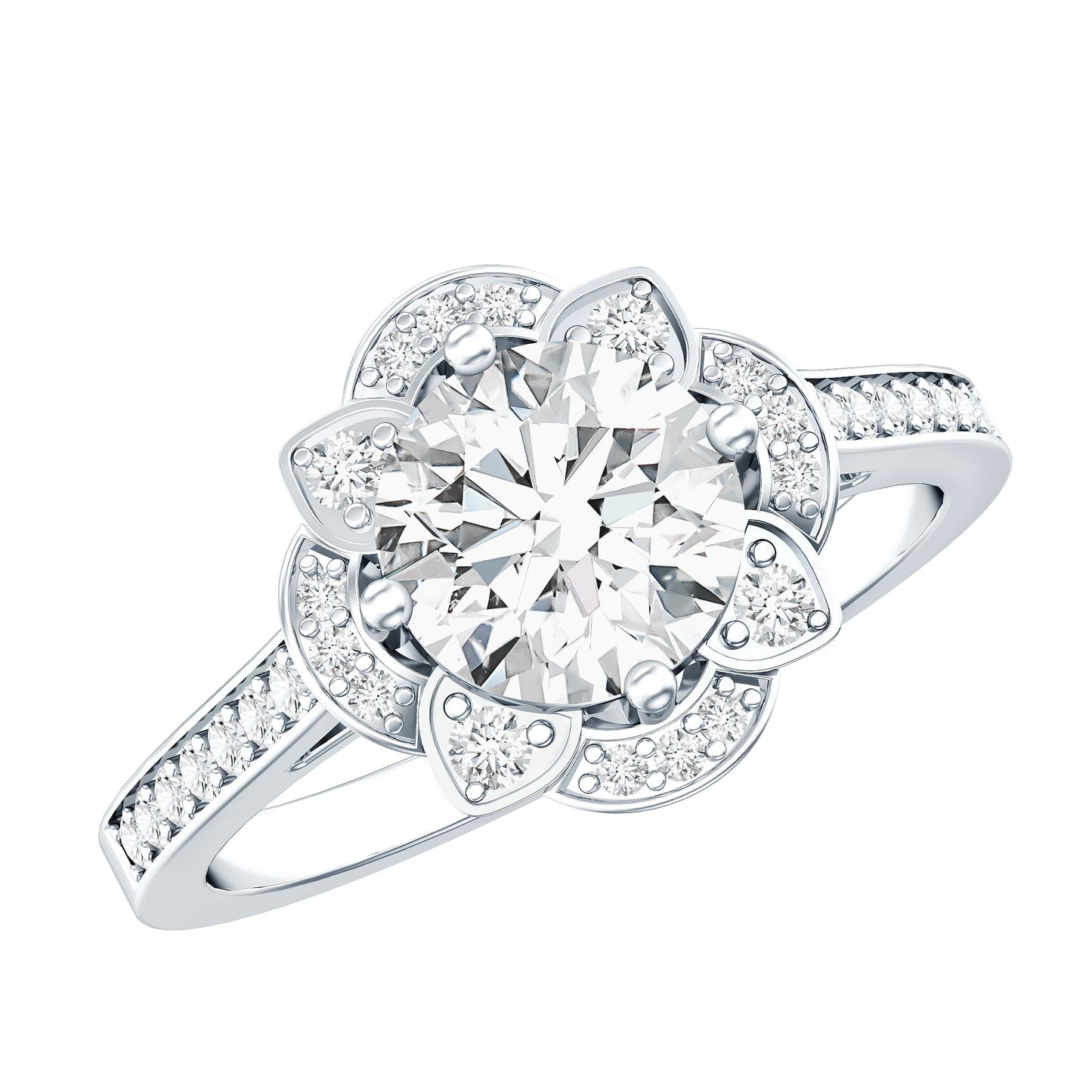 2 Carat Lab Grown Diamond Vintage Engagement Ring With Diamond Studded Shank