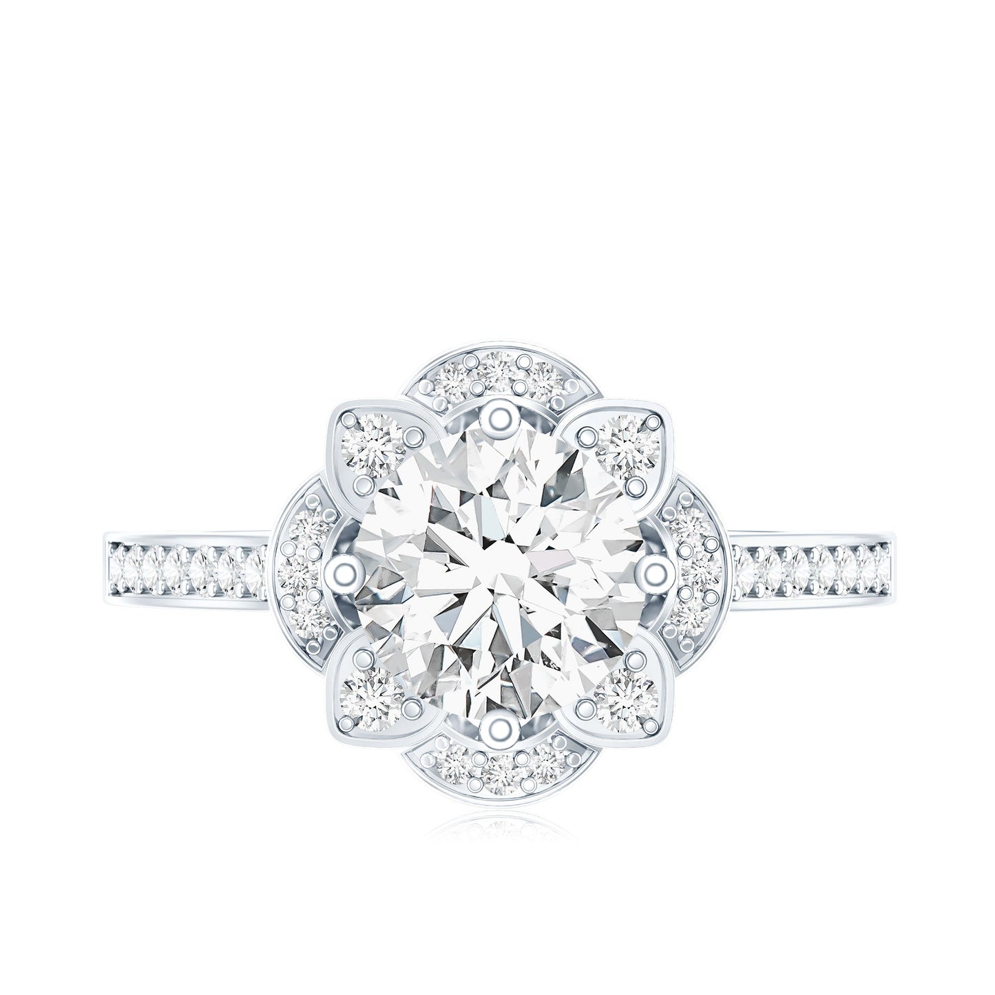 2 Carat Lab Grown Diamond Vintage Engagement Ring With Diamond Studded Shank