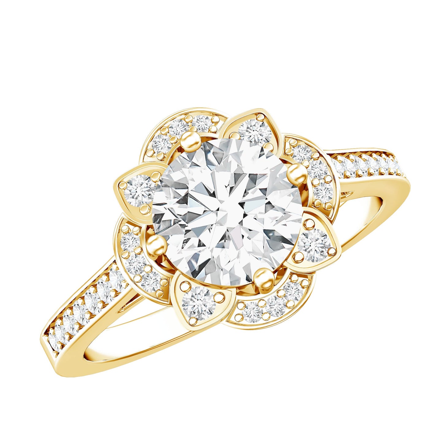 2 Carat Lab Grown Diamond Vintage Engagement Ring With Diamond Studded Shank