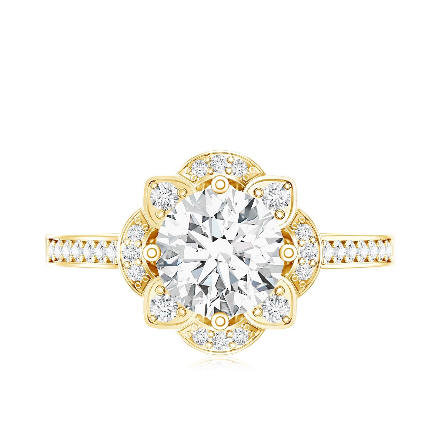 2 Carat Lab Grown Diamond Vintage Engagement Ring With Diamond Studded Shank
