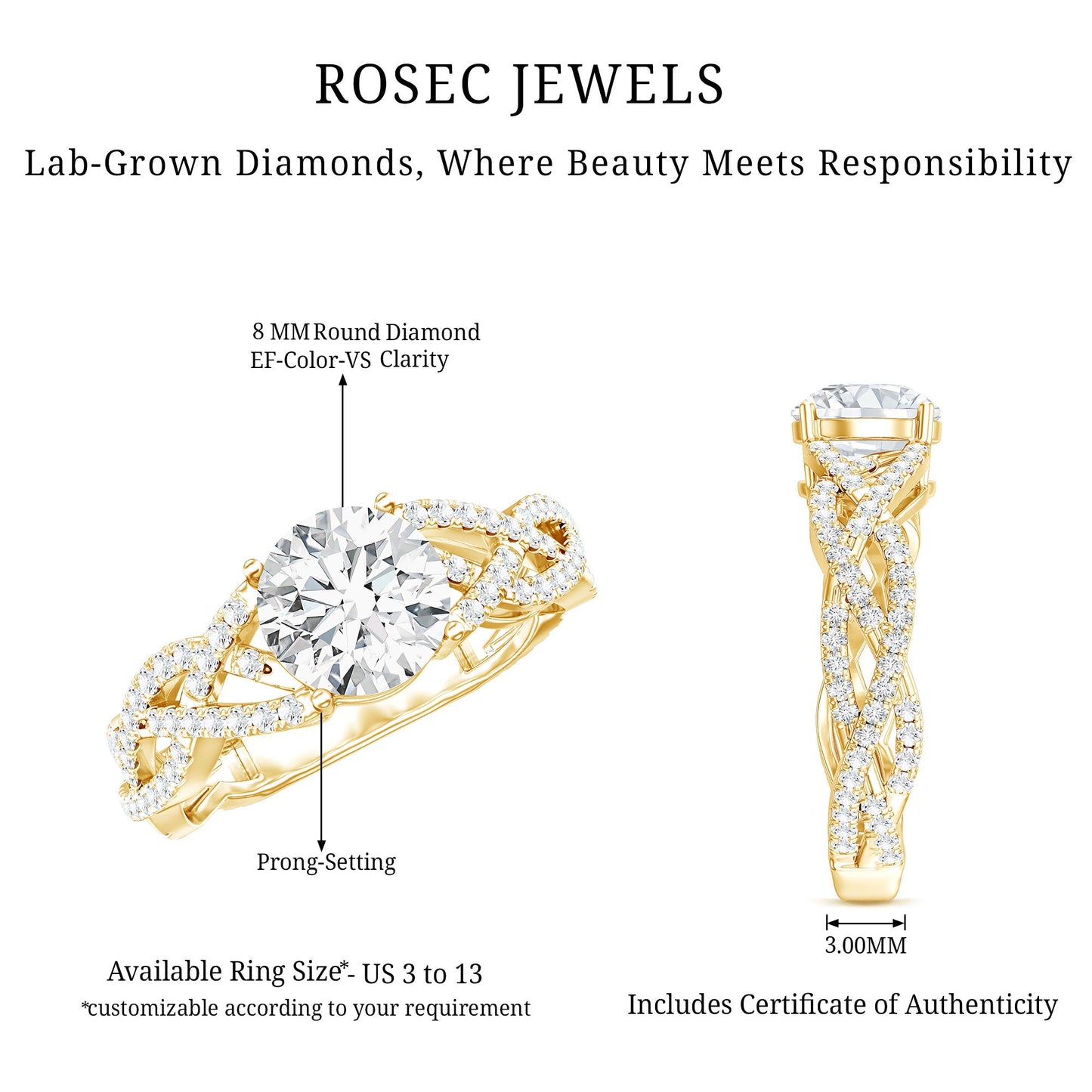 Lab Grown Diamond 2 Carat Round Engagement Ring With Infinity Twist