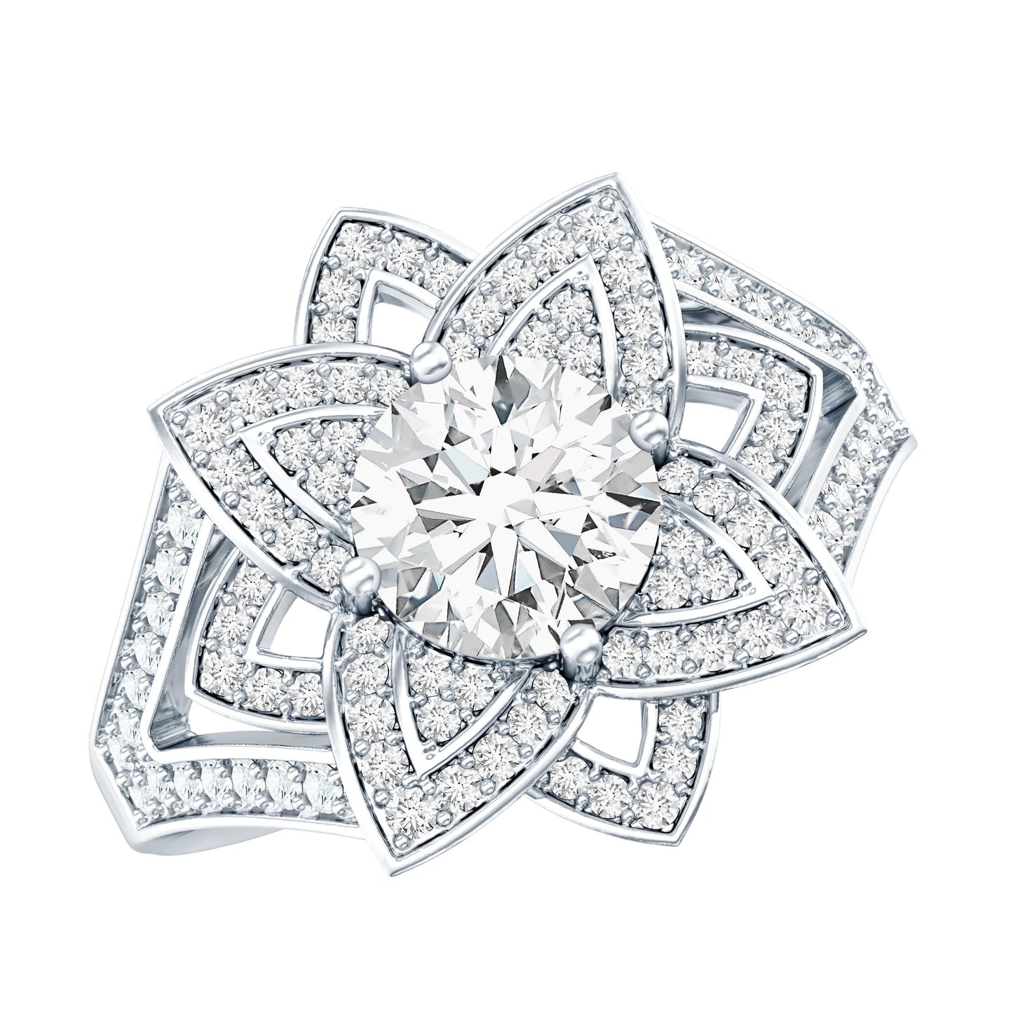 Lab Grown Diamond Art Deco Flower Engagement Ring