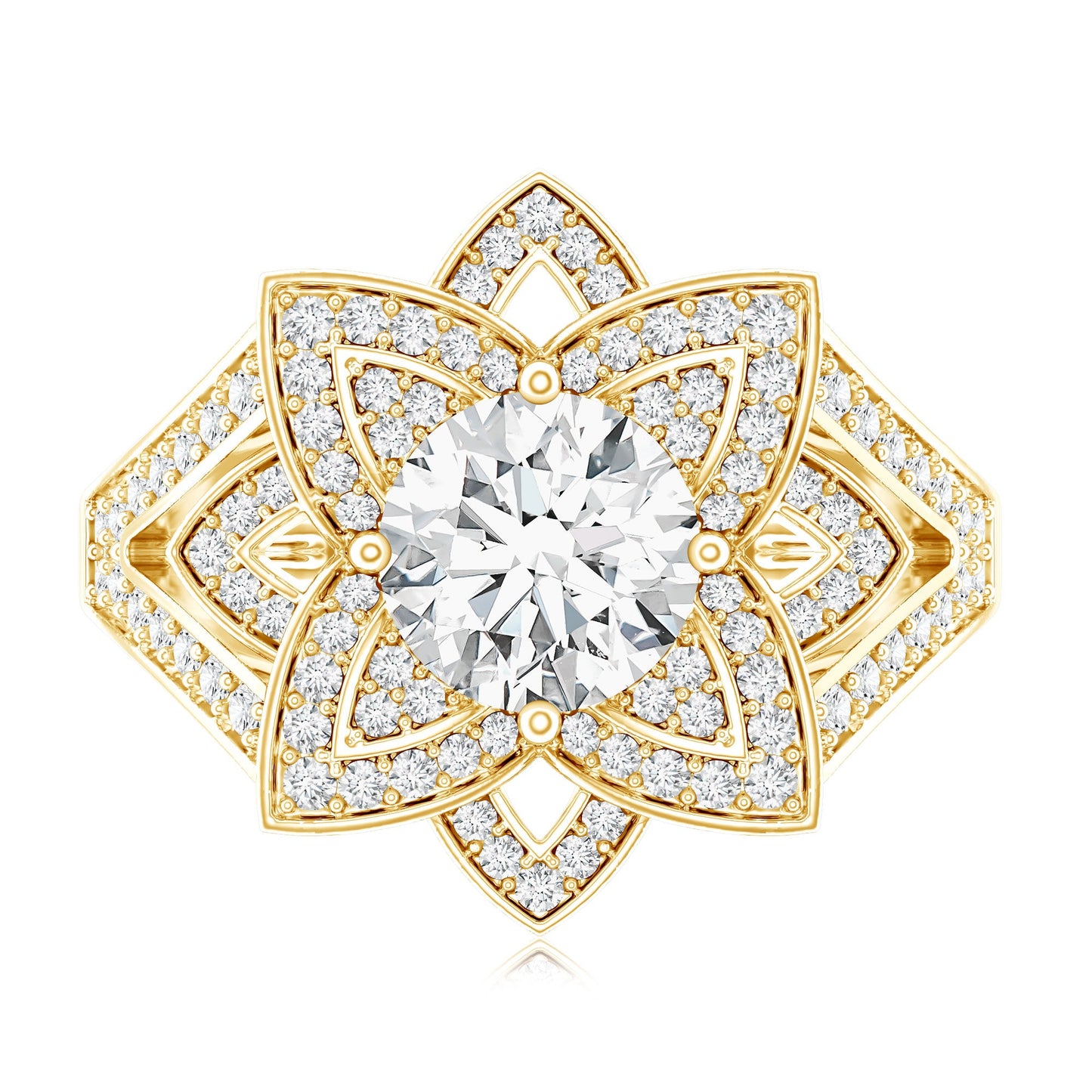 Lab Grown Diamond Art Deco Flower Engagement Ring