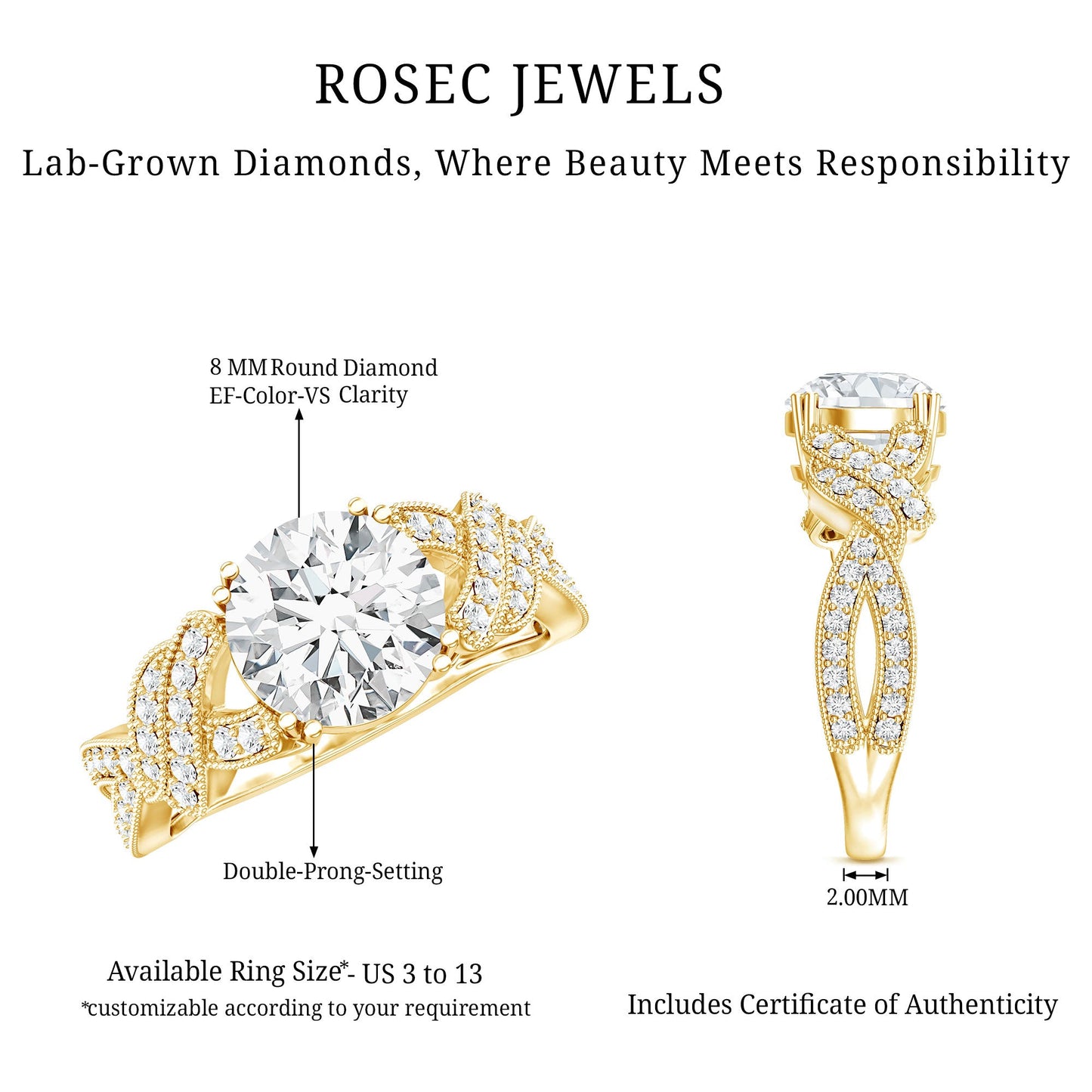 2 Carat Solitaire Lab Grown Diamond Non Traditional Engagement Ring