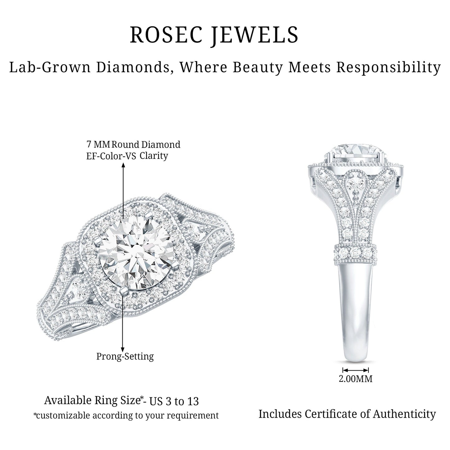 Certified 1.2 Carat Lab Grown Diamond Vintage Style Engagement Ring