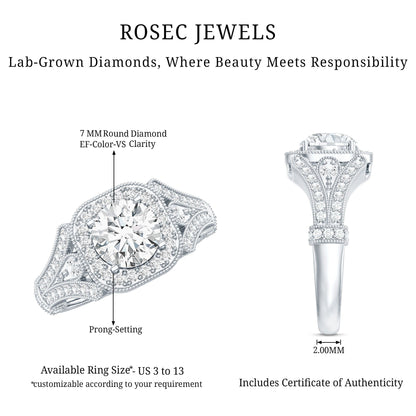 Certified 1.2 Carat Lab Grown Diamond Vintage Style Engagement Ring