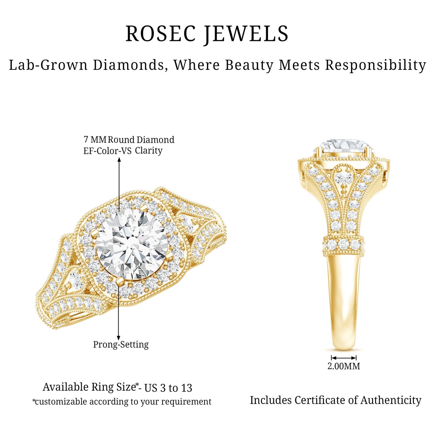 Certified 1.2 Carat Lab Grown Diamond Vintage Style Engagement Ring