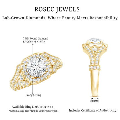 Certified 1.2 Carat Lab Grown Diamond Vintage Style Engagement Ring