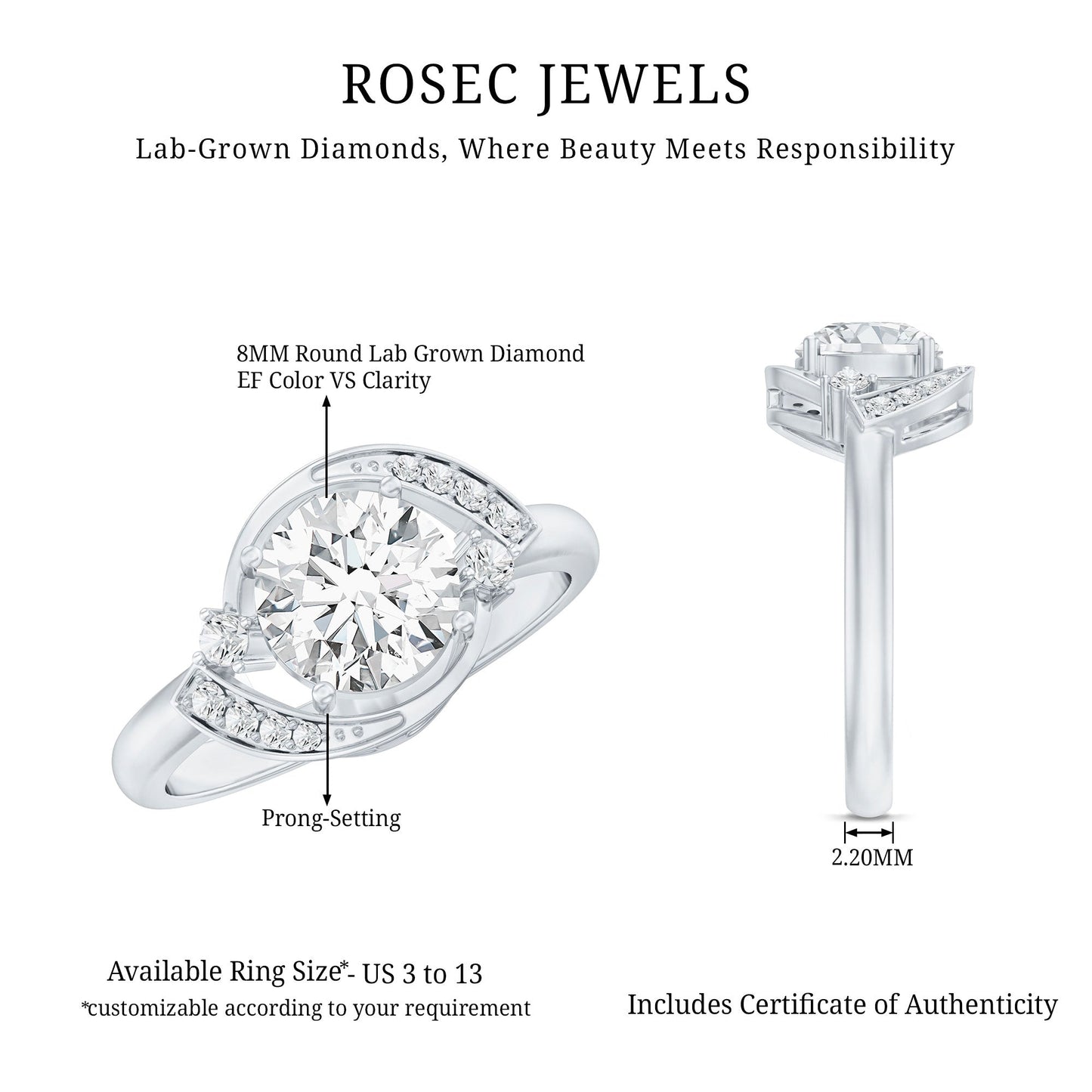 2 Carat Lab Grown Diamond Bypass Engagement Ring
