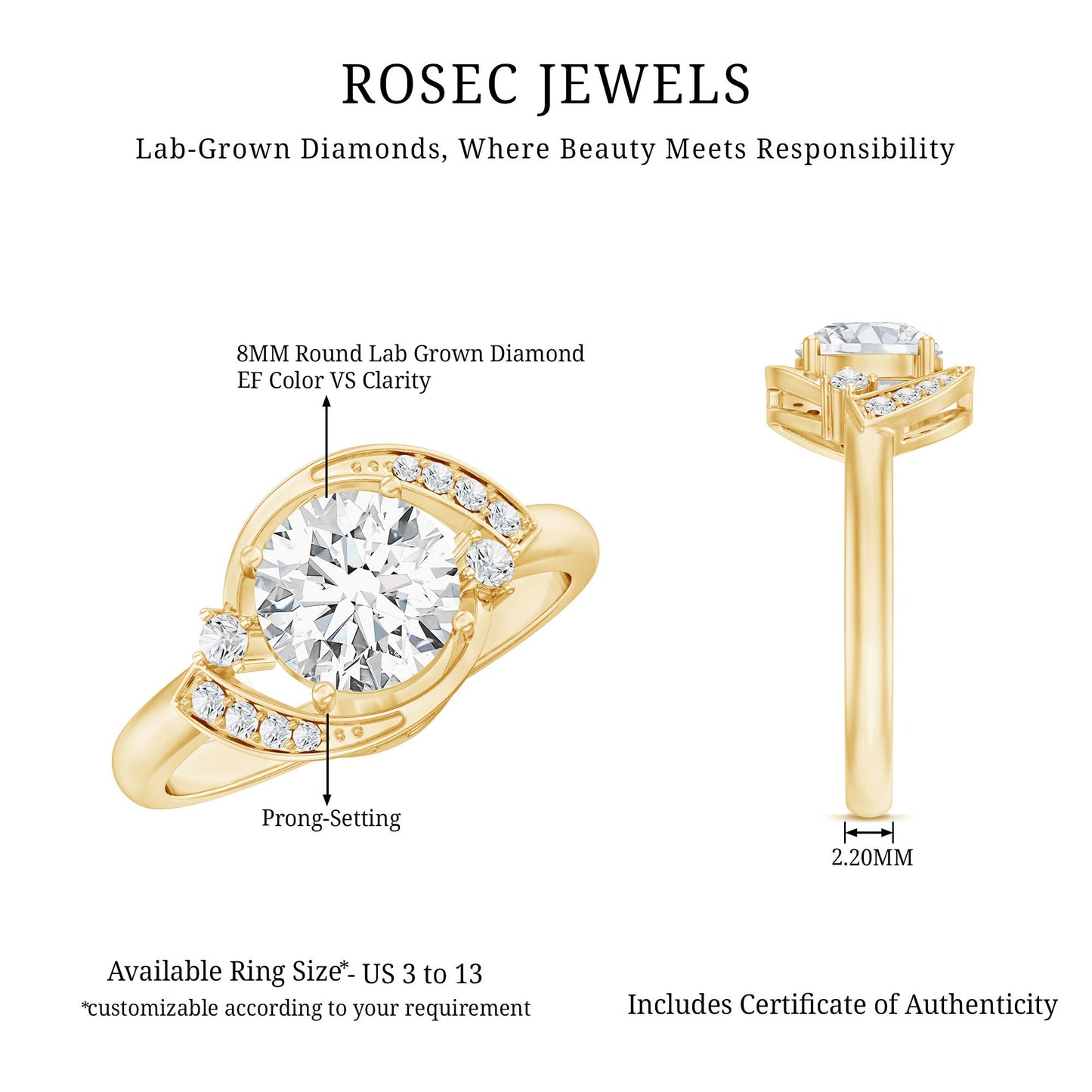 2 Carat Lab Grown Diamond Bypass Engagement Ring