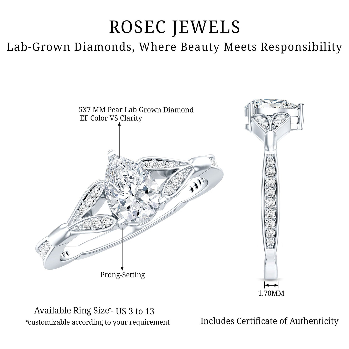 Lab Grown Diamond Teardrop Split Shank Engagement Ring