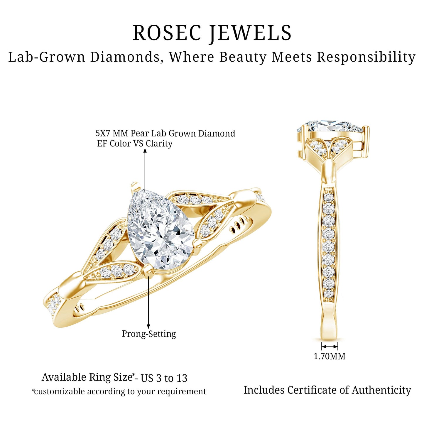 Lab Grown Diamond Teardrop Split Shank Engagement Ring