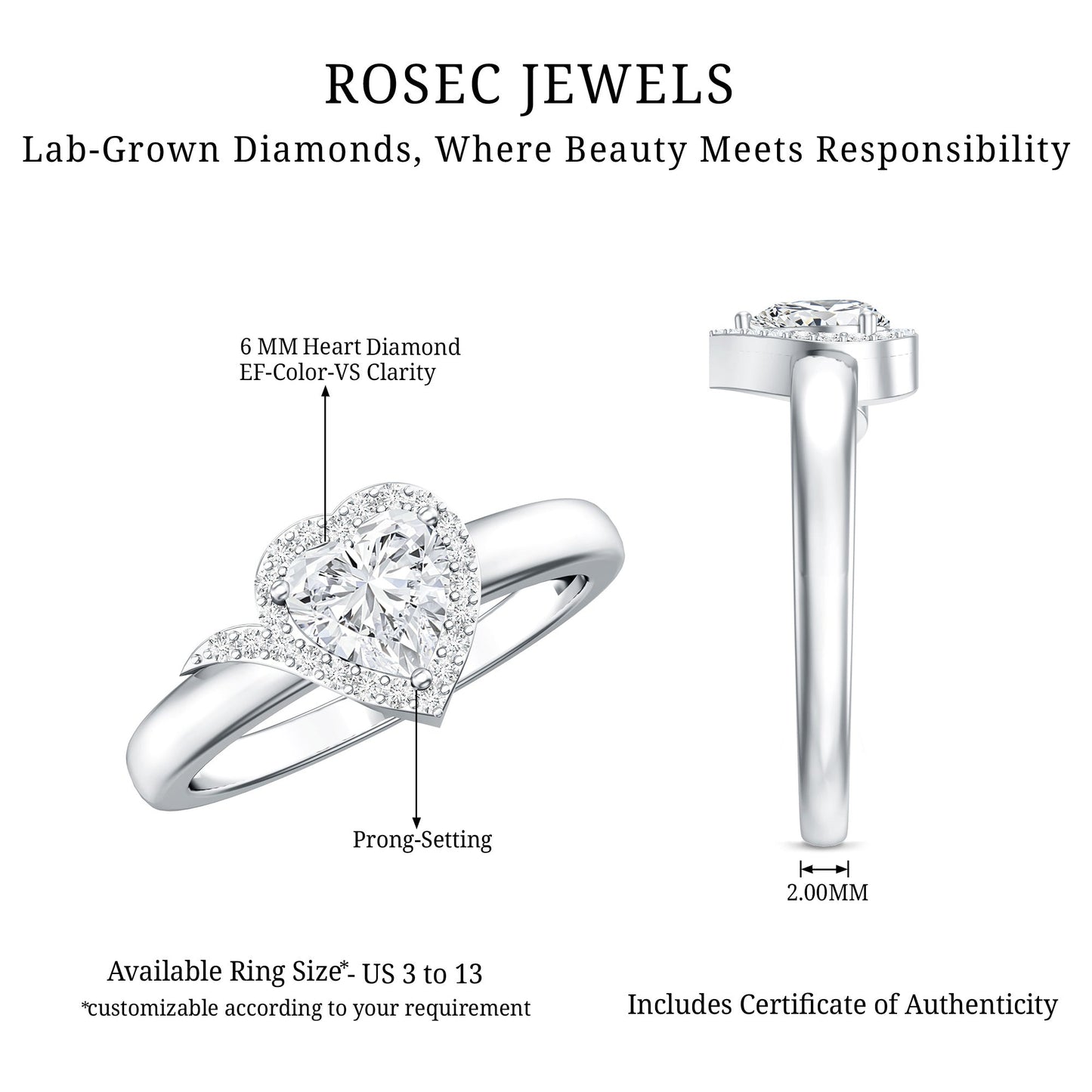 Certified Heart Shape Lab Grown Diamond Engagement Ring