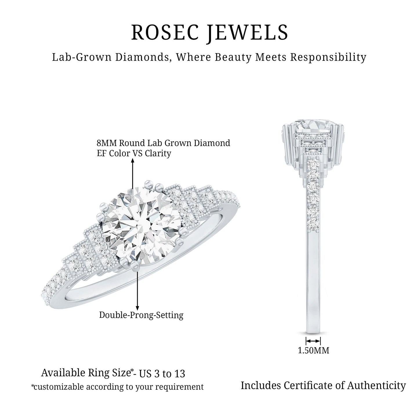 2 Carat Lab Grown Diamond Retro Engagement Ring