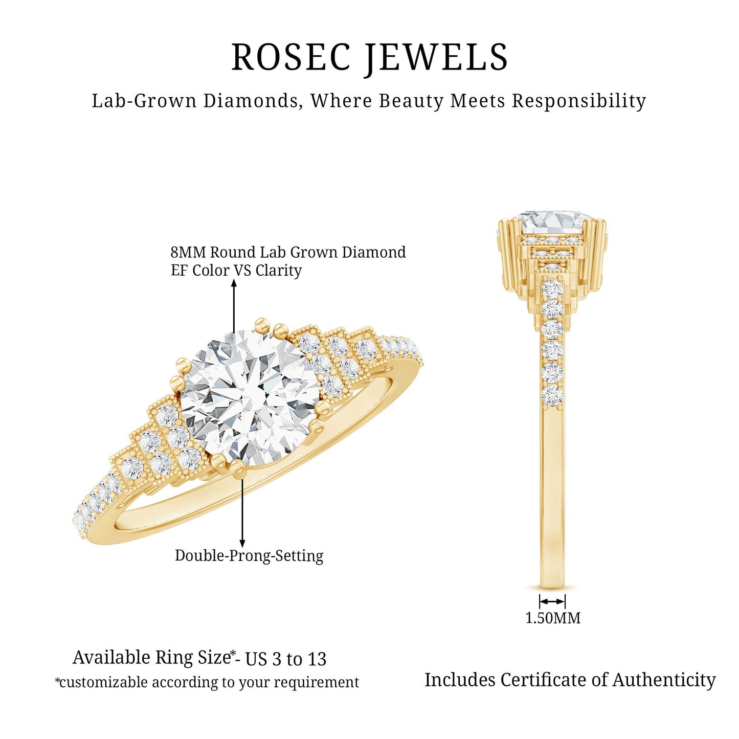 2 Carat Lab Grown Diamond Retro Engagement Ring