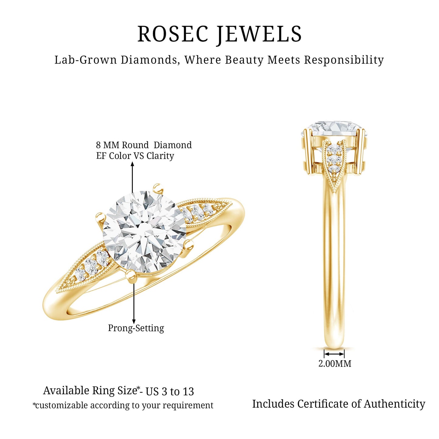 Certified 2 Carat Lab Grown Diamond Classic Engagement Ring
