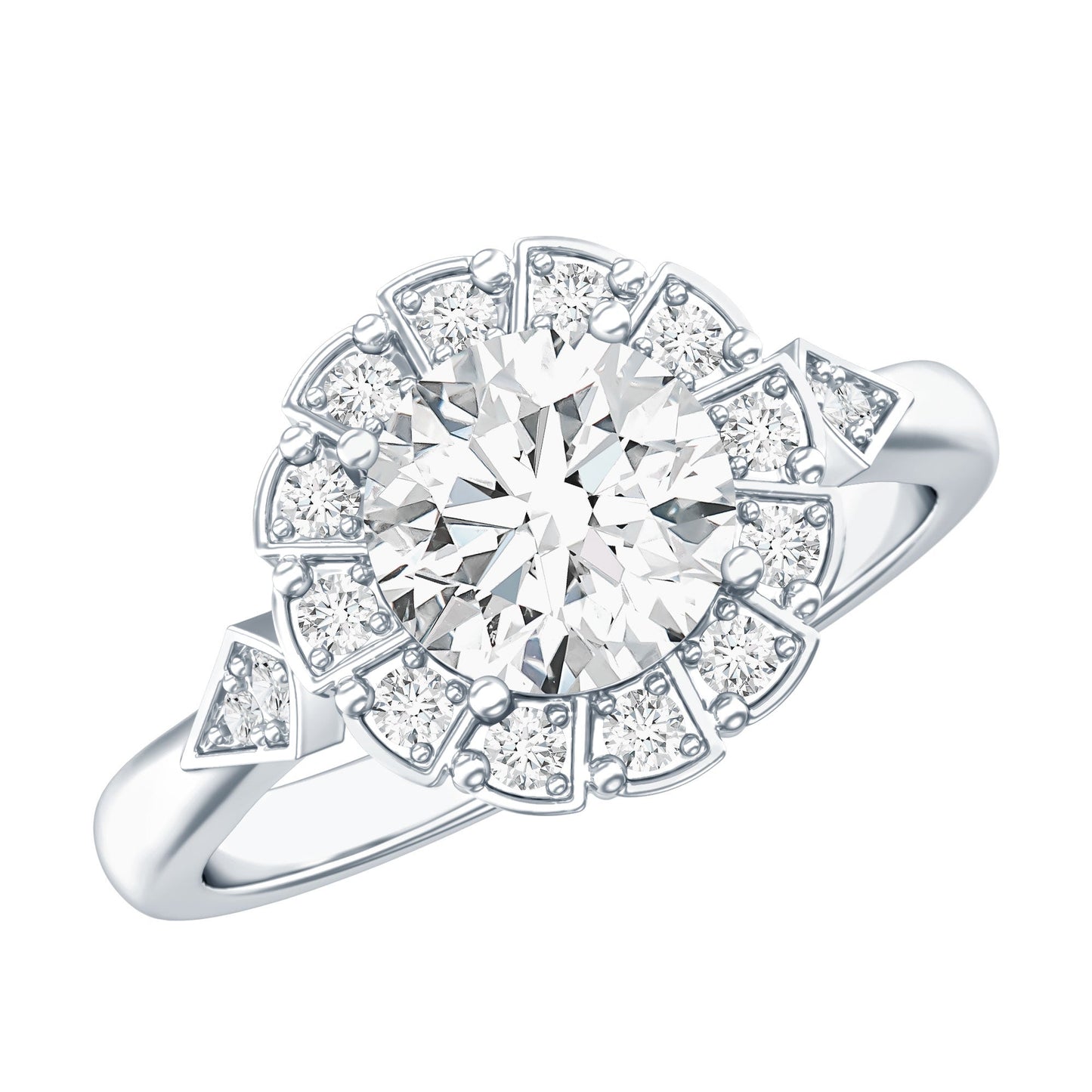 Certified 2 Carat Lab Grown Diamond Flower Halo Engagement Ring