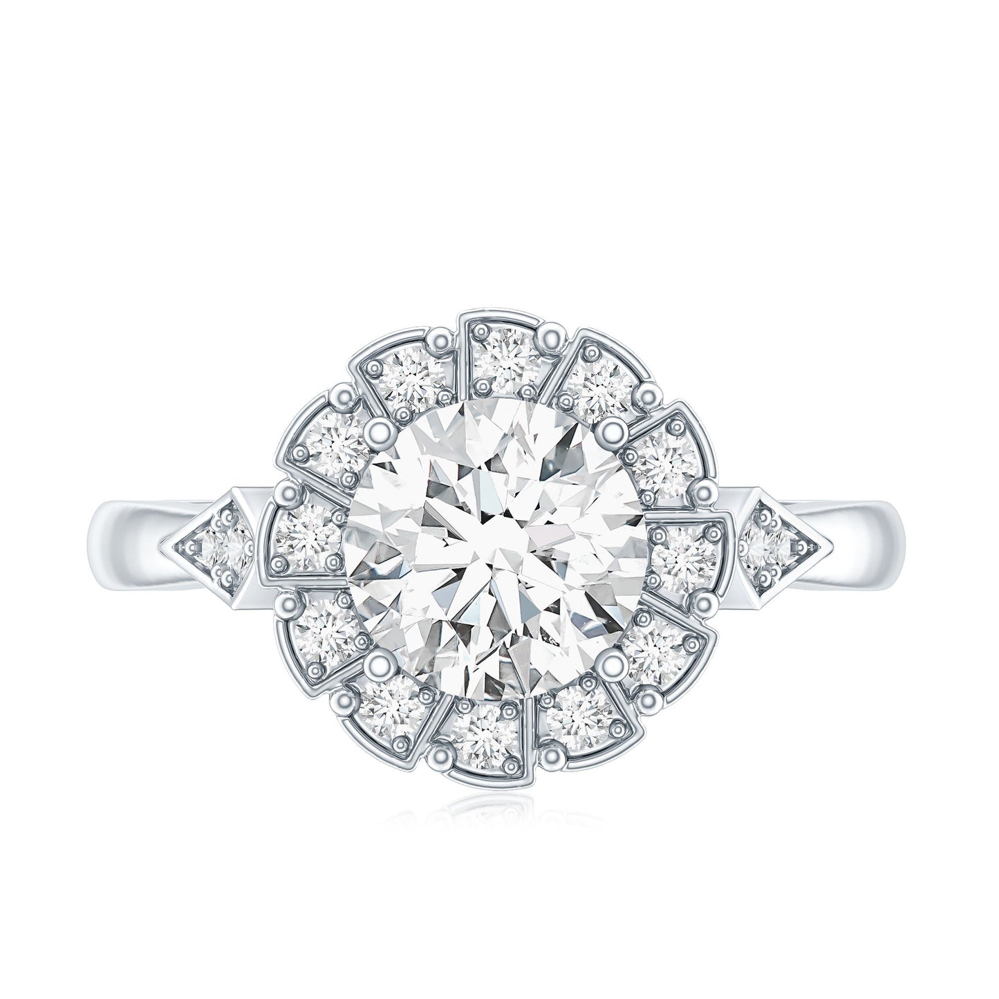 Certified 2 Carat Lab Grown Diamond Flower Halo Engagement Ring
