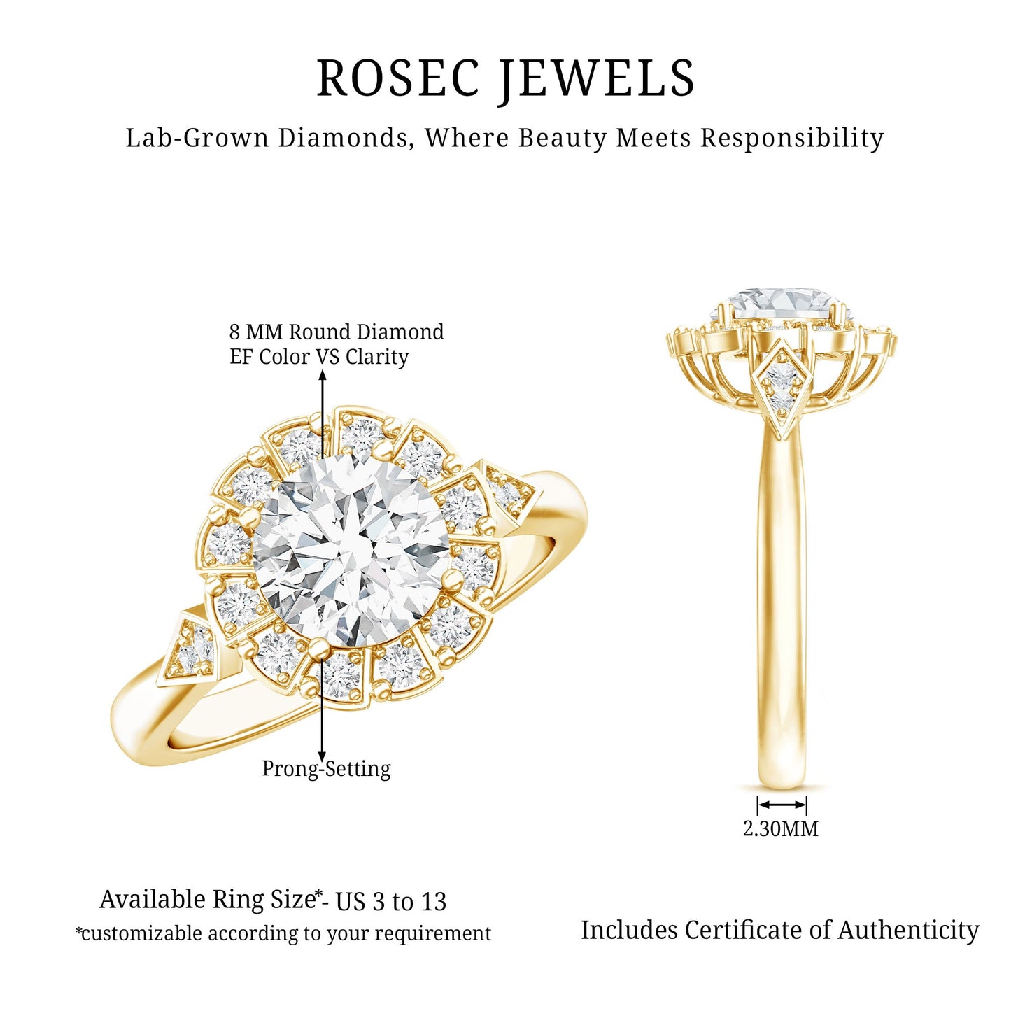 Certified 2 Carat Lab Grown Diamond Flower Halo Engagement Ring