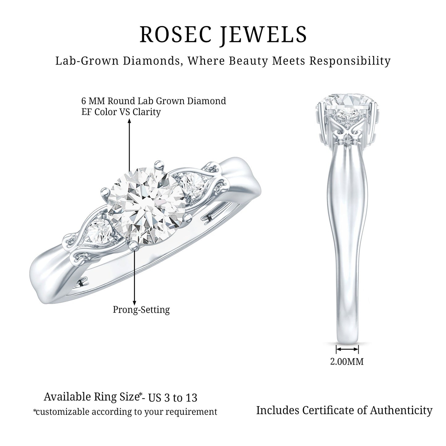 0.9 Carat Certified Lab Grown Diamond Engagement Ring