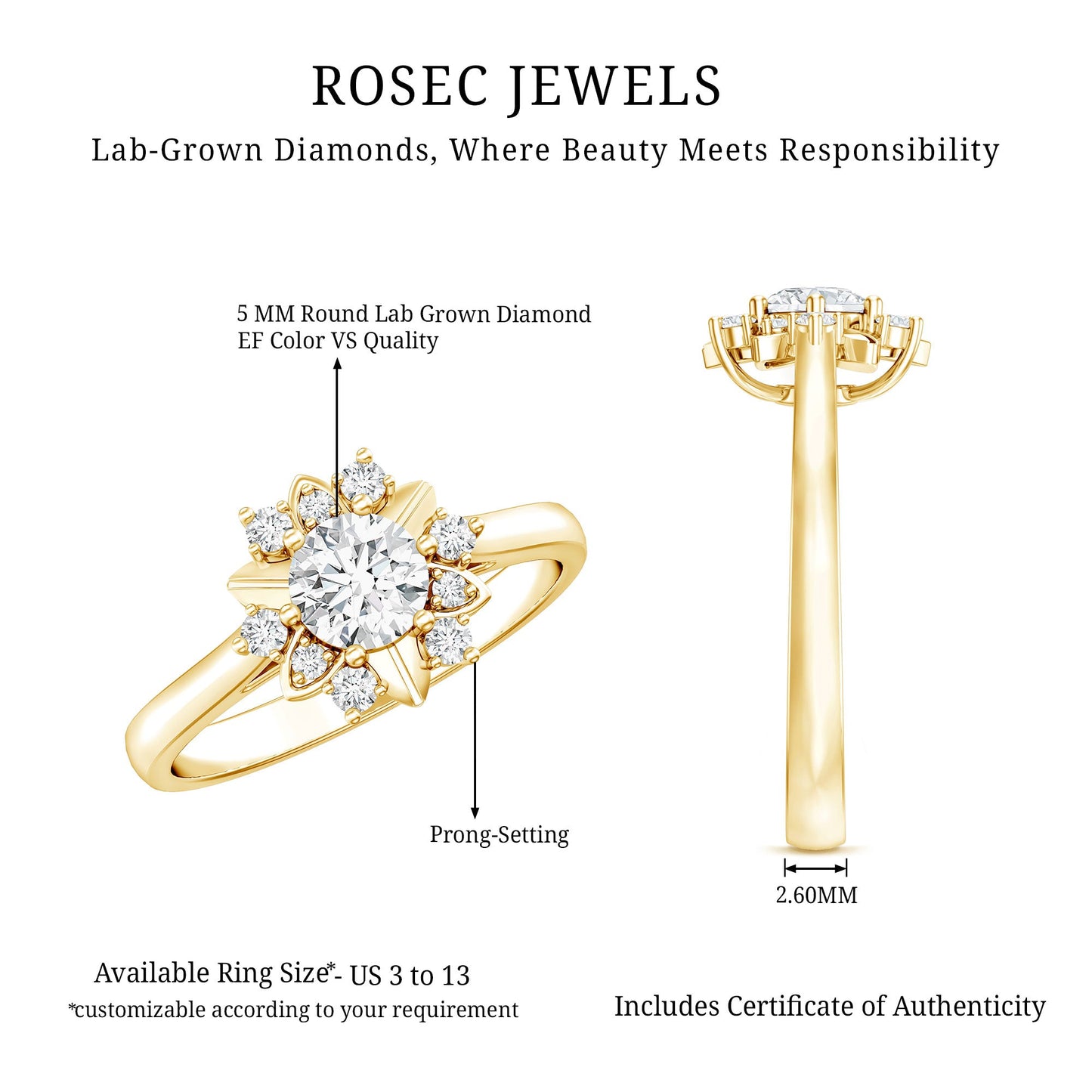 Certified Lab Grown Diamond Nature Engagement Ring