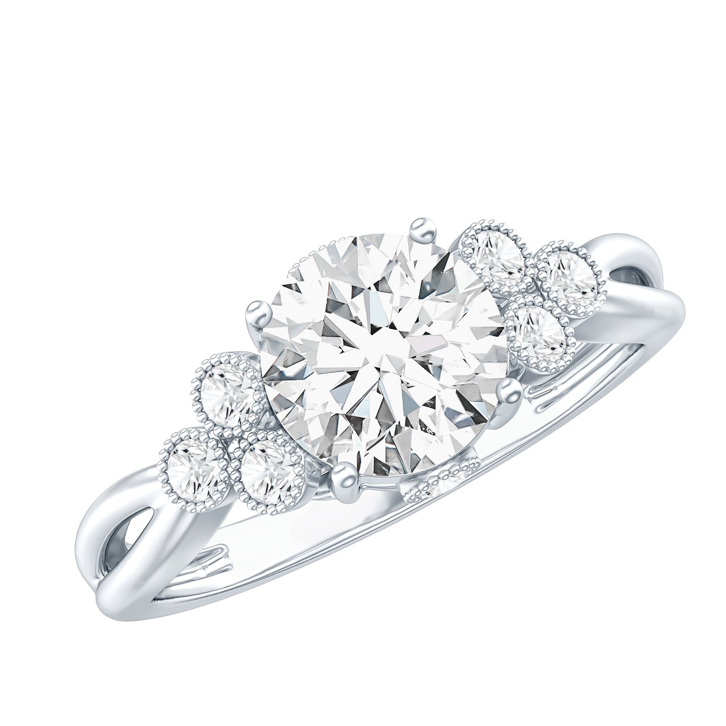 2 Carat Solitaire Lab Diamond Engagement Ring With Diamond Trio