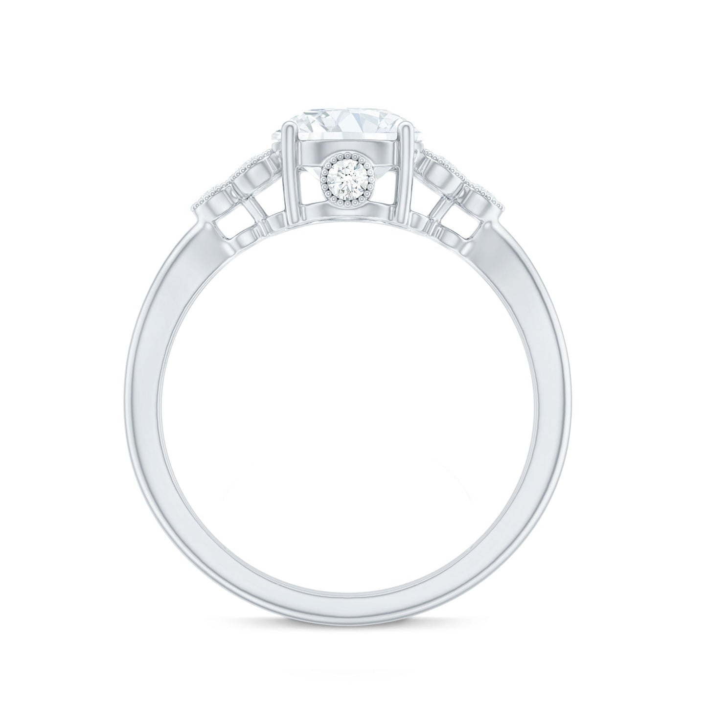 2 Carat Solitaire Lab Diamond Engagement Ring With Diamond Trio