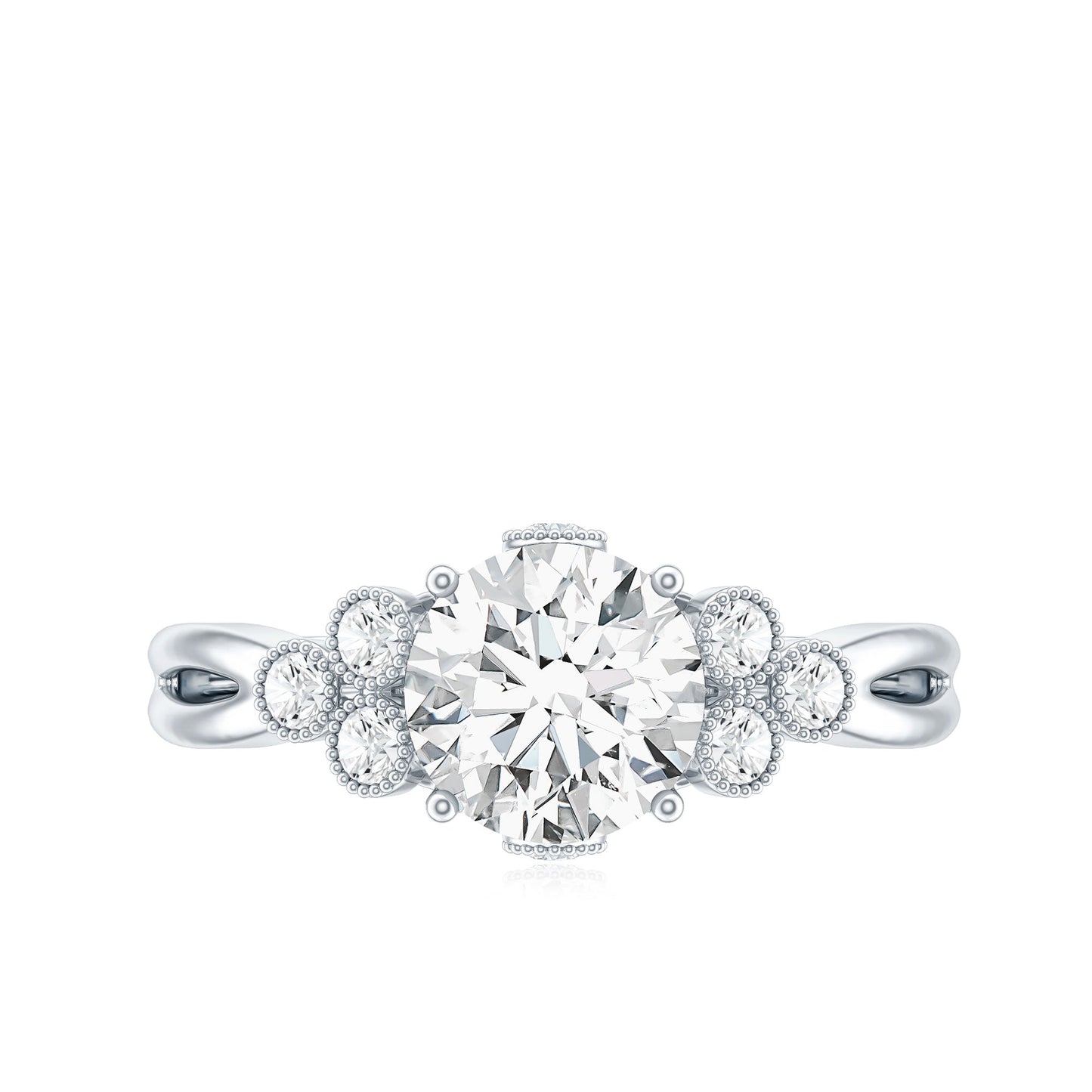 2 Carat Solitaire Lab Diamond Engagement Ring With Diamond Trio