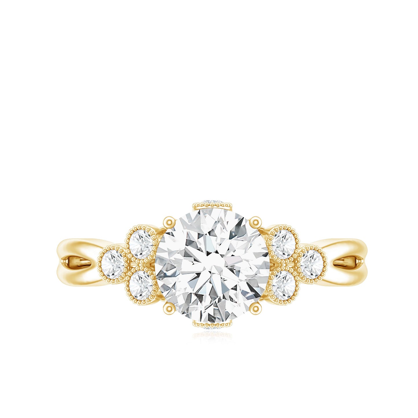 2 Carat Solitaire Lab Diamond Engagement Ring With Diamond Trio