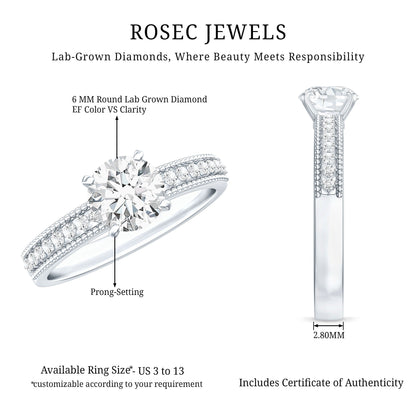 Certified Lab Grown 0.9 Carat Diamond Engagement Ring with Side Stones