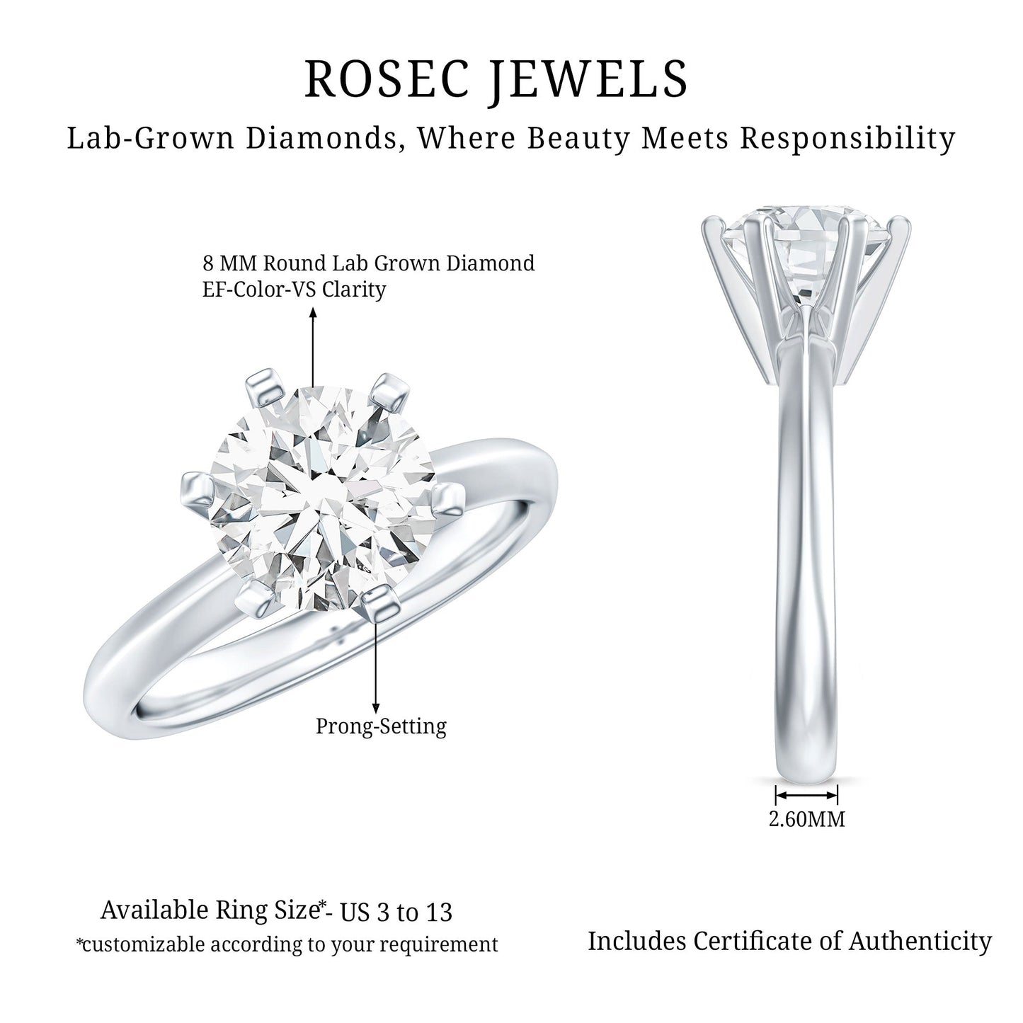 2 Carat Lab Grown Diamond Six Prongs Engagement Ring